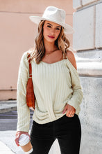 Lade das Bild in den Galerie-Viewer, Aprikosenfarbenes geripptes asymmetrisches Langarm-Cutout-Top

