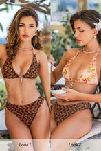 Lade das Bild in den Galerie-Viewer, Tiefer Ausschnitt Mid-Waist Wendebikini-Set mit Blumenmuster
