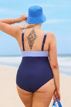 Lade das Bild in den Galerie-Viewer, Große Größen Badeanzug in Blau mit abnehmbaren Softcups
