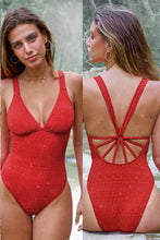 Lade das Bild in den Galerie-Viewer, Roter Jacquard-Badeanzug mit Rückenausschnitt
