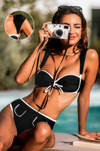 Lade das Bild in den Galerie-Viewer, Schwarzes High-Waist Herzausschnitt Bikini-Set
