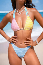 Lade das Bild in den Galerie-Viewer, Pink Colorblock Low-Waist Neckholder-Bikini-Set
