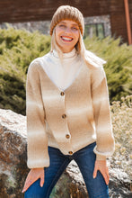 Lade das Bild in den Galerie-Viewer, Apricotfarbener Ombre-Cardigan mit Knopfleiste und Puffärmeln
