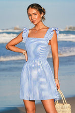 Lade das Bild in den Galerie-Viewer, Ärmelloses Gestreiftes Quadratischer Ausschnitt Minikleid
