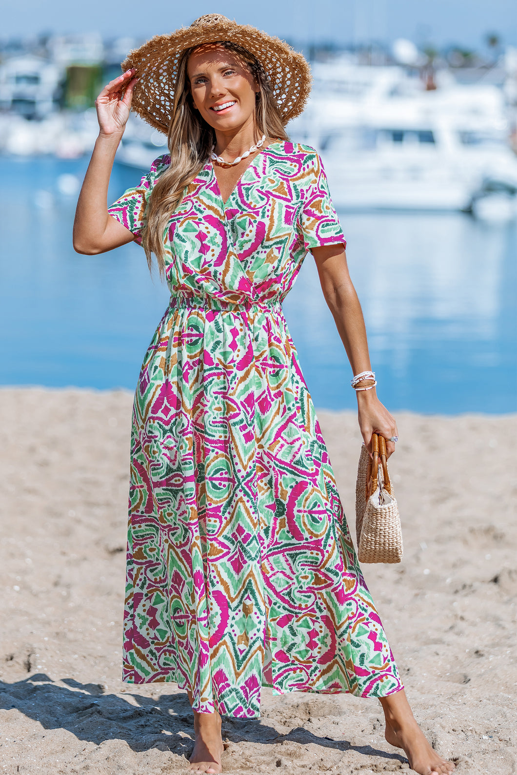 Abstraktes Maxi-Wickelkleid mit Seitenschlitz