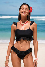 Lade das Bild in den Galerie-Viewer, Schwarzes Herzausschnitt gerüschtes Bikini-Set
