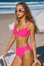 Lade das Bild in den Galerie-Viewer, Pink High-Waist Verstellbare Träger Bügel-Bikini-Set
