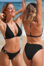 Lade das Bild in den Galerie-Viewer, Low-Waist Neckholder-Bikini-Set in Schwarz
