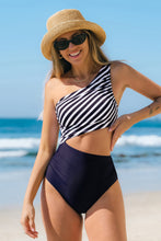 Lade das Bild in den Galerie-Viewer, Gestreifter Gerippter Breiter Träger Badeanzug
